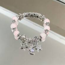 1pc New Chinese Style Moon & Star Beaded Bracelet, Unique INS Design Colorful Gemstone Charm Bracelet, Suitable For Daily Wear And Parties, Perfect Gift For Friends And Family