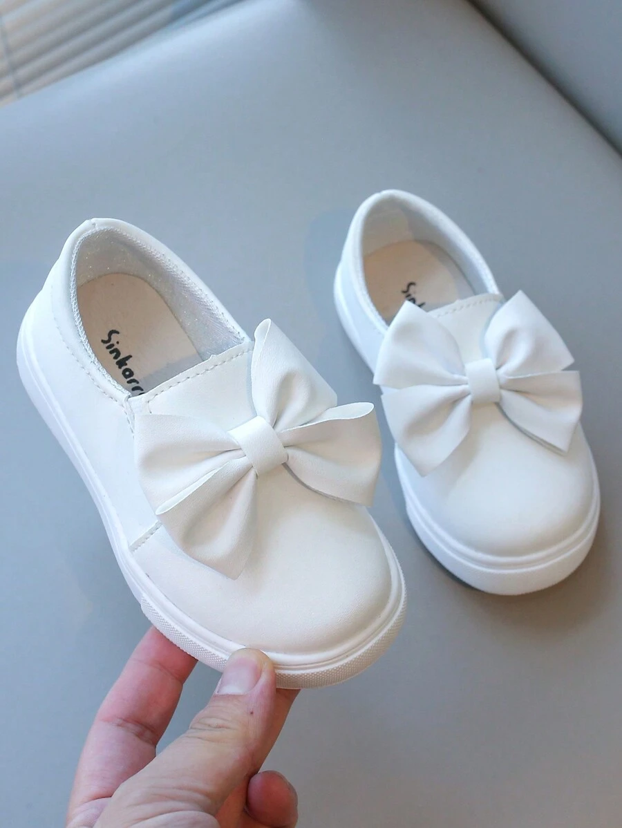1 Pair Children White Sports Shoes, Girls Indoor/Outdoor Casual Sneakers, Baby Non-Slip Breathable Running Shoes, Suitable For Wedding, Party, Dance Performance, Bow Decor - White - View 1