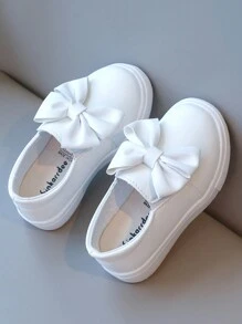 1 Pair Children White Sports Shoes, Girls Indoor/Outdoor Casual Sneakers, Baby Non-Slip Breathable Running Shoes, Suitable For Wedding, Party, Dance Performance, Bow Decor - White - View 4