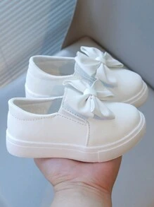 1 Pair Children White Sports Shoes, Girls Indoor/Outdoor Casual Sneakers, Baby Non-Slip Breathable Running Shoes, Suitable For Wedding, Party, Dance Performance, Bow Decor - White - View 5
