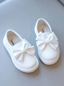 1 Pair Children White Sports Shoes, Girls Indoor/Outdoor Casual Sneakers, Baby Non-Slip Breathable Running Shoes, Suitable For Wedding, Party, Dance Performance, Bow Decor - White - View 3