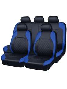 9pcs Universal Luxury Quilted PU Leather Car Seat Covers For 5-Seater Vehicles, Split Front And Rear Bench Seat,Airbag Compatible, Breathable, Anti-Slip Cushion Protector For Car, SUV, Sedan, Van, Automotive Interior Covers, Airbag Compatible, 9PCS Included : 2 Front Seat Covers, 1 Backrest Cover, 1 Back Seat Cover And 5 Headrest Covers.