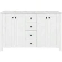 Bathroom Vanity, 48 Inch Bathroom Cabinet Vanity In White Finish With Marble Texture Top And 4 Drawers, Modern Stand Pedestal Bathroom Vanity Without Sink - Single Vanity - View 1