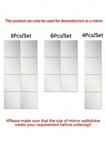 4/6/8 件方形镜面墙贴，2 毫米厚亚克力材质 3D 镜面墙砖，适用于客厅、卧室、厨房、浴室。