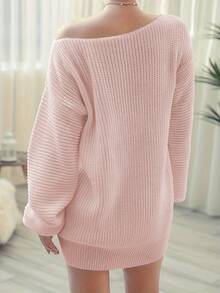 Korean Style Off Shoulder Solid Color Casual Loose Knit Sweater Dress