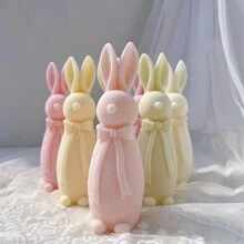 Flocked Rabbit Silicone Candle Molds Bowknot Bunny Silicone Mold Animal Bunnies Wax Mould Easter Home Decor