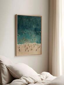 1幅迷人的海洋游泳帆布画 - 无框海滩小屋装饰画，简约的客厅和卧室墙面装饰画 - 彩色 - 查看 1