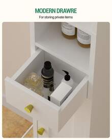 Hzuaneri Bathroom Tall Cabinet, Bathroom Cabinet, Tall Toilet Paper Holder With 2 Doors And Drawer, Open Compartment, Bathroom Cabinet With Adjustable Shelf For Small Spaces, White Home Bathroom Decor Bathroom Organizer Summer Bathroom Accessories Furniture - White - View 6