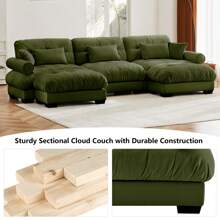 Oversized Modular Sectional Sofa, 130 Inch U Shaped Couch Set For Living Room, 3-Seater Comfy Velvet Cloud Couches With Movable Ottoman, Round Bolster Armrest - Green+2 Ottomans - View 7