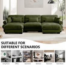 Oversized Modular Sectional Sofa, 130 Inch U Shaped Couch Set For Living Room, 3-Seater Comfy Velvet Cloud Couches With Movable Ottoman, Round Bolster Armrest - Green+2 Ottomans - View 8