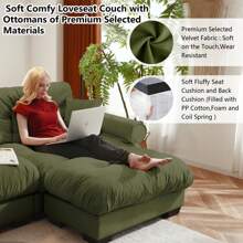 Oversized Modular Sectional Sofa, 130 Inch U Shaped Couch Set For Living Room, 3-Seater Comfy Velvet Cloud Couches With Movable Ottoman, Round Bolster Armrest - Green+2 Ottomans - View 5