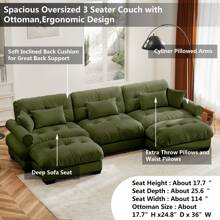 Oversized Modular Sectional Sofa, 130 Inch U Shaped Couch Set For Living Room, 3-Seater Comfy Velvet Cloud Couches With Movable Ottoman, Round Bolster Armrest - Green+2 Ottomans - View 6