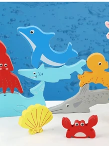 Encaixe Divertido Quebra Cabeça 3D MDF Brinquedo Educativo Animais Numero Montessori Colorido Formas - RF8 (Numeros) - Visão 3