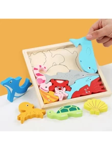 Encaixe Divertido Quebra Cabeça 3D MDF Brinquedo Educativo Animais Numero Montessori Colorido Formas - RF8 (Numeros) - Visão 2