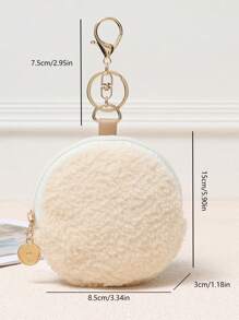 1 chiếc túi đựng tiền xu giả Cashmere hình tròn, túi đựng tai nghe mini, móc chìa khóa di động, mặt dây chuyền túi xách cho phụ nữ, quà tặng cho phụ nữ nhân ngày lễ tình nhân - trắng - Xem 7