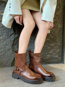 Bottes courtes tendance, polyvalentes, minimalistes, décontractées, vintage - Camel - Voir 2