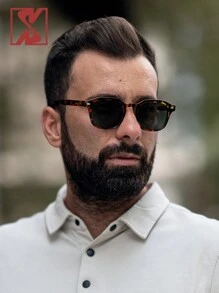 SHEEN KELLY 1 件男士玳瑁方形框架耳钉装饰时尚眼镜，适合户外旅行、节日礼物、男士礼物波西米亚色调配饰海滩配饰眼镜色调街头风格，适合毛衣夹克运动衫连帽衫皮裤和工装裤，适合夏季海滩度假、户外、旅行 - 棕色 - 查看 3