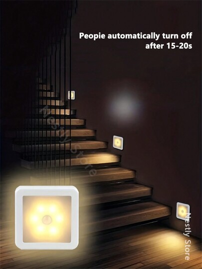 1 pezzo Luce notturna a 6 LED con sensore di movimento, Smart PIR, efficiente dal punto di vista energetico e facile da installare, funzionamento a batteria per bagno, comodino, ingresso, scale, corridoi, bagni e armadi - batterie non incluse
