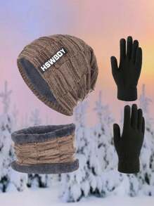3pcs/Set Unisex Knitted Hat, Balaclava, Neckwarmer And Gloves Set, Autumn/Winter Windproof Warm Accessories