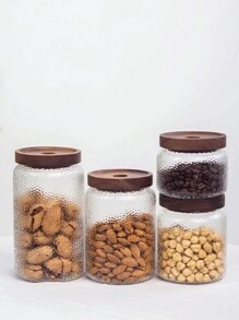 1pc Vintage Style Hammered Glass Canister, Tea/Coffee/Bean Storage Container With Nut And Cereal Snack Organizer