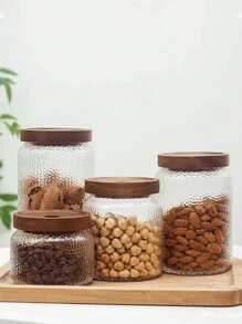 1pc Vintage Style Hammered Glass Canister, Tea/Coffee/Bean Storage Container With Nut And Cereal Snack Organizer