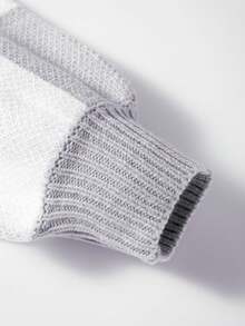 圆领格纹灰色主教袖优雅毛衣，长袖上衣