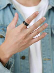 1pc Customized Personalized Laser Engraved Black Tungsten Steel Ring, Gift For Him, Personalized Ring,New Year Glamour - Style - View 2