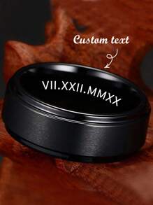 1pc Customized Personalized Laser Engraved Black Tungsten Steel Ring, Gift For Him, Personalized Ring,New Year Glamour - Style - View 1