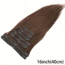 8 件/套真人发长直发夹式接发真人发巧克力棕色 #4 雷米真人发接发夹式自然发接发直发接发 120 克 - S4 - 查看 4