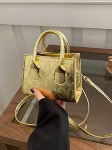 Túi xách mini sơn mài họa tiết hình thoi dành cho nữ năm 2024, Túi đeo vai/đeo chéo đơn giản cá nhân hóa - Vàng - Xem 2