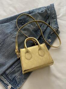 Túi xách mini sơn mài họa tiết hình thoi dành cho nữ năm 2024, Túi đeo vai/đeo chéo đơn giản cá nhân hóa - Vàng - Xem 7