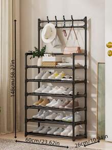 1pc Multifunctional Metal Entryway Shoe Rack With 4/5 Tiers Shoe Storage Shelves And Coat Hooks - Organize Your Entryway And Keep Your Clothes And Shoes Tidy