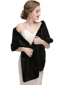 1pc Fur Shawl For Wedding Dress, Bride's Long Cheongsam Scarf In Red, White, Black; 1pc Black Evening Gown Cheongsam Fur Shawl, White Fluffy Thicken Outerwear Shawl For Vintage Autumn/Winter - Multicolor - View 12