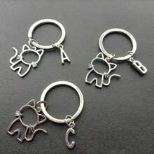 1pc 26 English Letters Metal Cartoon Cat Keychain, Creative Letter Keyring Accessory, Gift For Bag, Car, Couple, Unisex Car Accessories Bag Charm Backpack For School