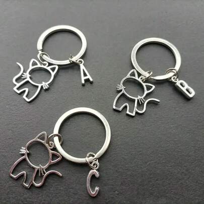 1pc 26 English Letters Metal Cartoon Cat Keychain, Creative Letter Keyring Accessory, For Bag, Car, Couple, Unisex Car Accessories Bag Charm Backpack For School Cute Goth Y2k Halloween Accessories Teachers Day Christmas Gift Ideas Bag Accessories Lanyards With Id Holder Car Accessories Bag Charms Gifts For Mother, Father, Graduation, And Teacher