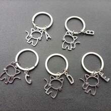 1pc 26 English Letters Metal Cartoon Cat Keychain, Creative Letter Keyring Accessory, Gift For Bag, Car, Couple, Unisex Car Accessories Bag Charm Backpack For School