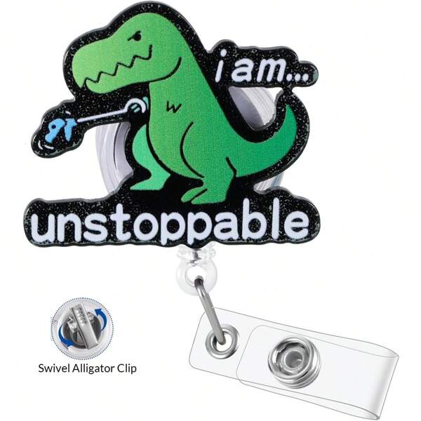 TONAVIETO 1pc Dinosaur Badge Reel, Funny Retractable Badge Holder Reel Inspired I'm Unstoppable ID Card Badge Holder Clip,School Supplies,Back To School