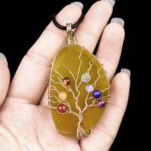 1pc Natural Agate Stone Life Of Tree Pendant Necklace Rough Wire Winding Pendant Sweater Chain Jewelry Women's For Necklace