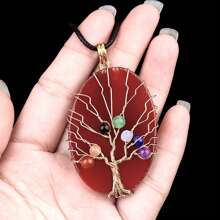 1pc Natural Agate Stone Life Of Tree Pendant Necklace Rough Wire Winding Pendant Sweater Chain Jewelry Women's For Necklace