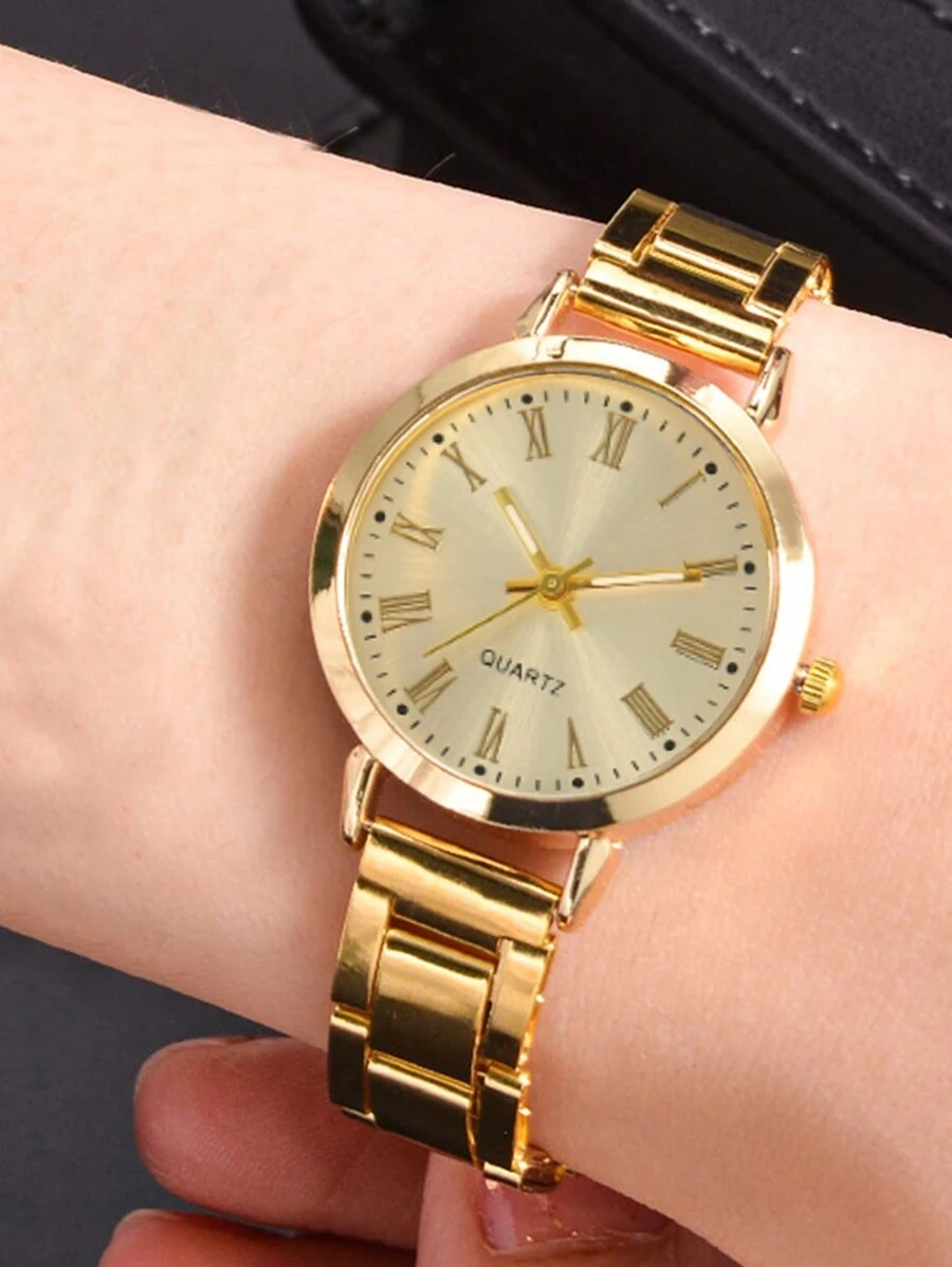 Đồng hồ thạch anh hợp kim La Mã đơn giản và thời trang dành cho nữ, Đồng hồ nữ sang trọng Hour Hour - Vàng - Xem 1