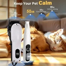 1 套 2 件装宠物电动剪毛器带 LED 显示屏可充电，低噪音宠物电动修剪器美容套装适用于狗和猫，专业宠物美容剪电动毛发剪套装