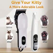 1 套 2 件装宠物电动剪毛器带 LED 显示屏可充电，低噪音宠物电动修剪器美容套装适用于狗和猫，专业宠物美容剪电动毛发剪套装