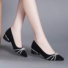 女士高跟鞋，蓝色、黑色、杏色、卡其色、银色，粗跟，新款时尚闪光亮片女士鞋