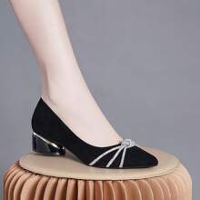 女士高跟鞋，蓝色、黑色、杏色、卡其色、银色，粗跟，新款时尚闪光亮片女士鞋