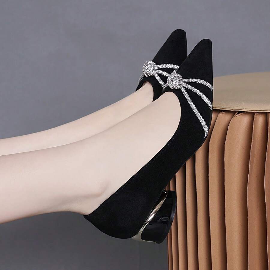 女士高跟鞋，蓝色、黑色、杏色、卡其色、银色，粗跟，新款时尚闪光亮片女士鞋