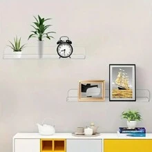 1/2pcs 11.8inch Clear Acrylic Shelves, Wall Mounted Storage For Kitchen, Bathroom, Office - Home Organization And Decor - Multicolor - View 6
