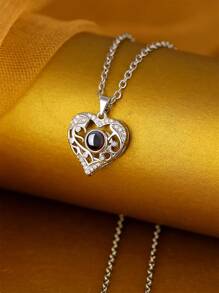 Custom Photo Projection Necklace, "I Love You" Heart Shape Personalized Photo Jewelry Gift For Mother Valentines - Silver - View 3