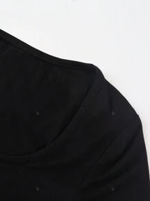 T-shirt décontracté à manches longues avec empiècement en dentelle et encolure carrée pour femme