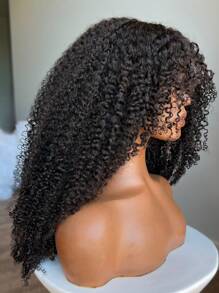 22 英寸卷发假发，带刘海，4x4 蕾丝闭合，女士真人发质假发，180% 密度，日常生活用卷曲假发，真人头发，已拔取婴儿头发，透明蕾丝，适合所有皮肤 - 黑色 - 查看 5