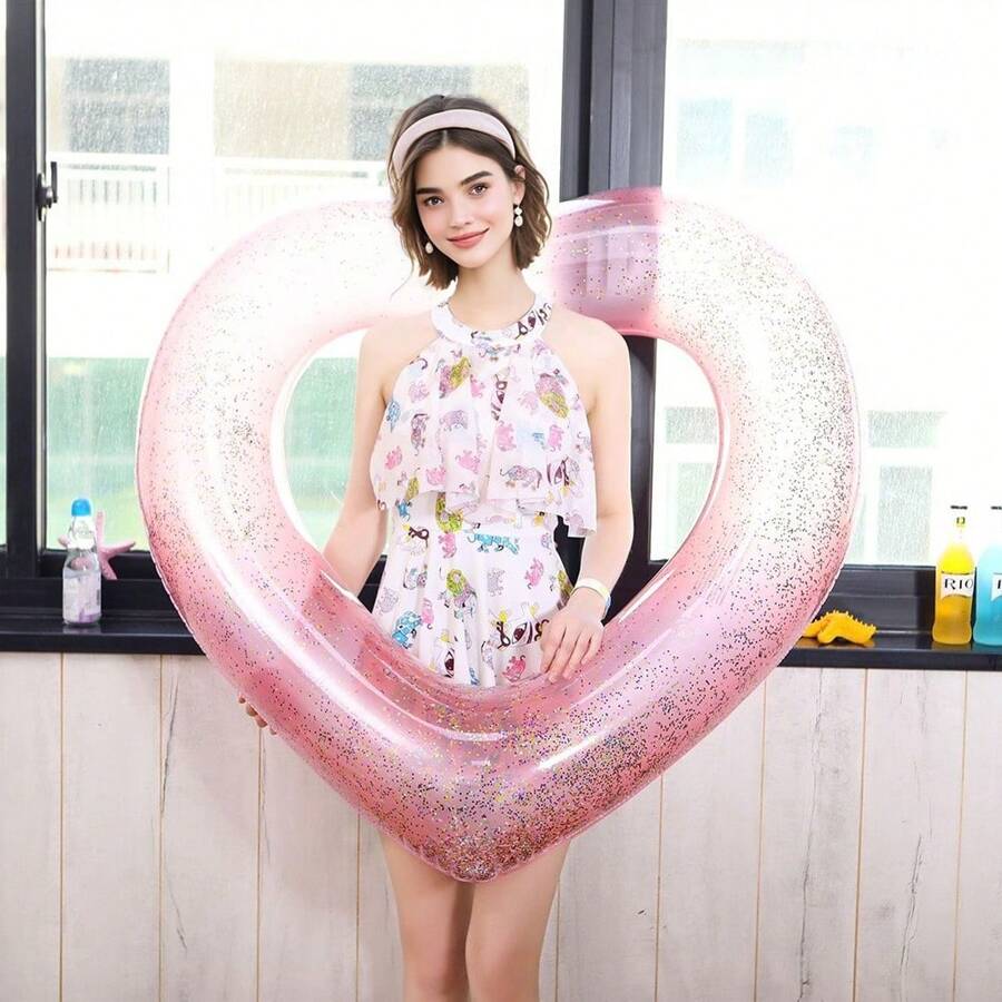 1 件 PVC 闪亮心形透明爱心游泳圈
